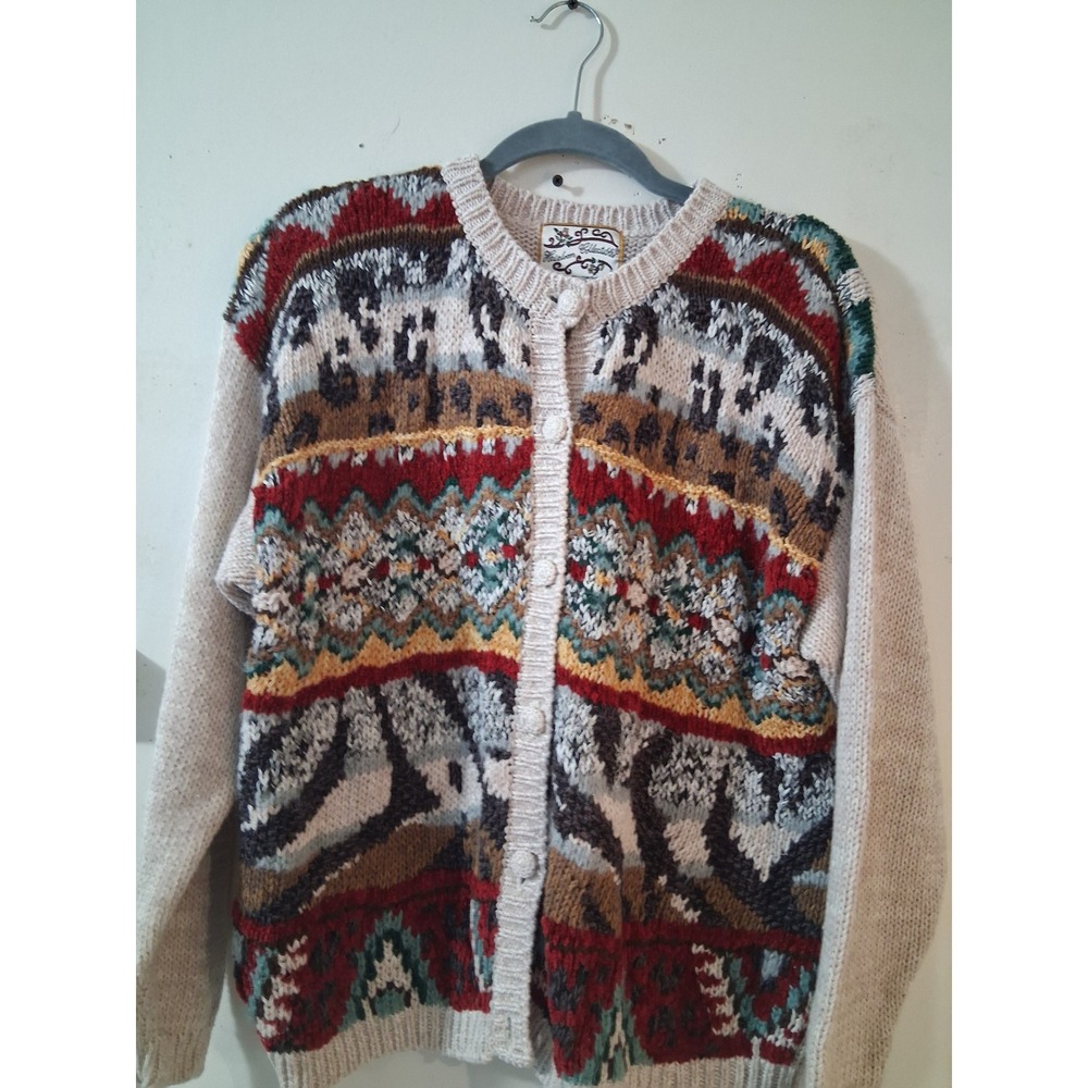 Vintage Heirloom Collectibles Ramie Cotton Intarsia Cardigan Sweater Womens Med